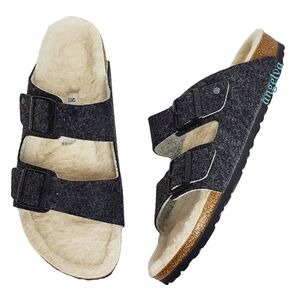 New Birkenstock Arizona Rivet wool Sandals Doubleface Gray double strap narrow